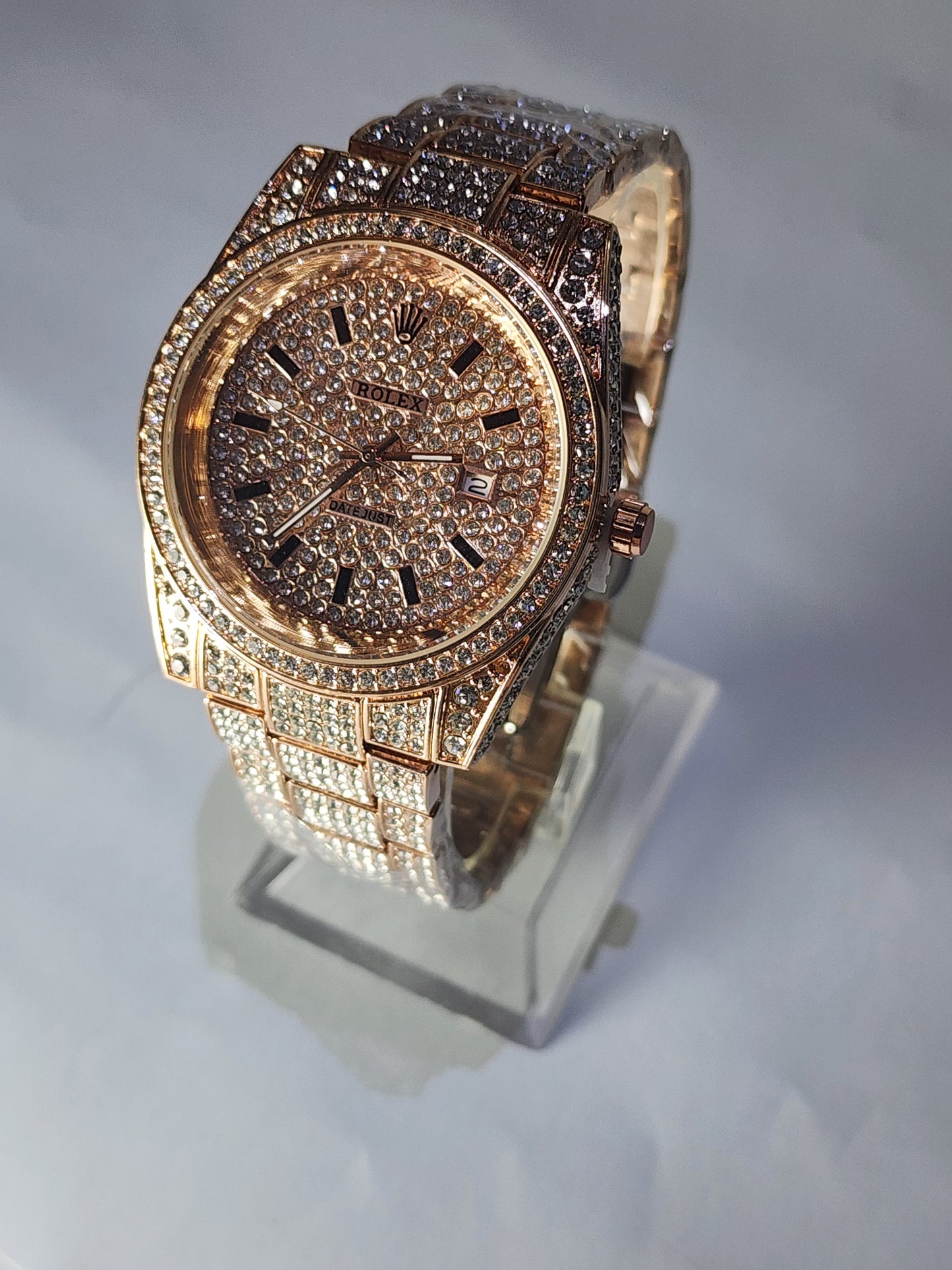 Rolex Diamond Multifunction Day Date Adjust Calendar Quartz