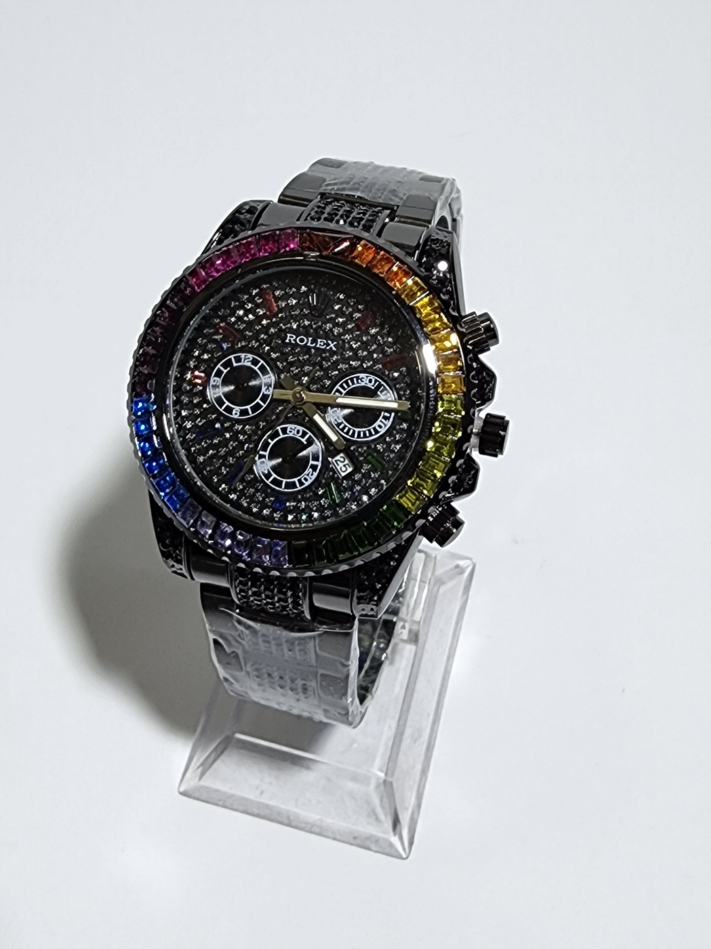 Black Rainbow Rolex Iced Out Watch