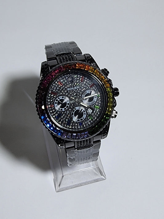 Black Rainbow Rolex Iced Out Watch
