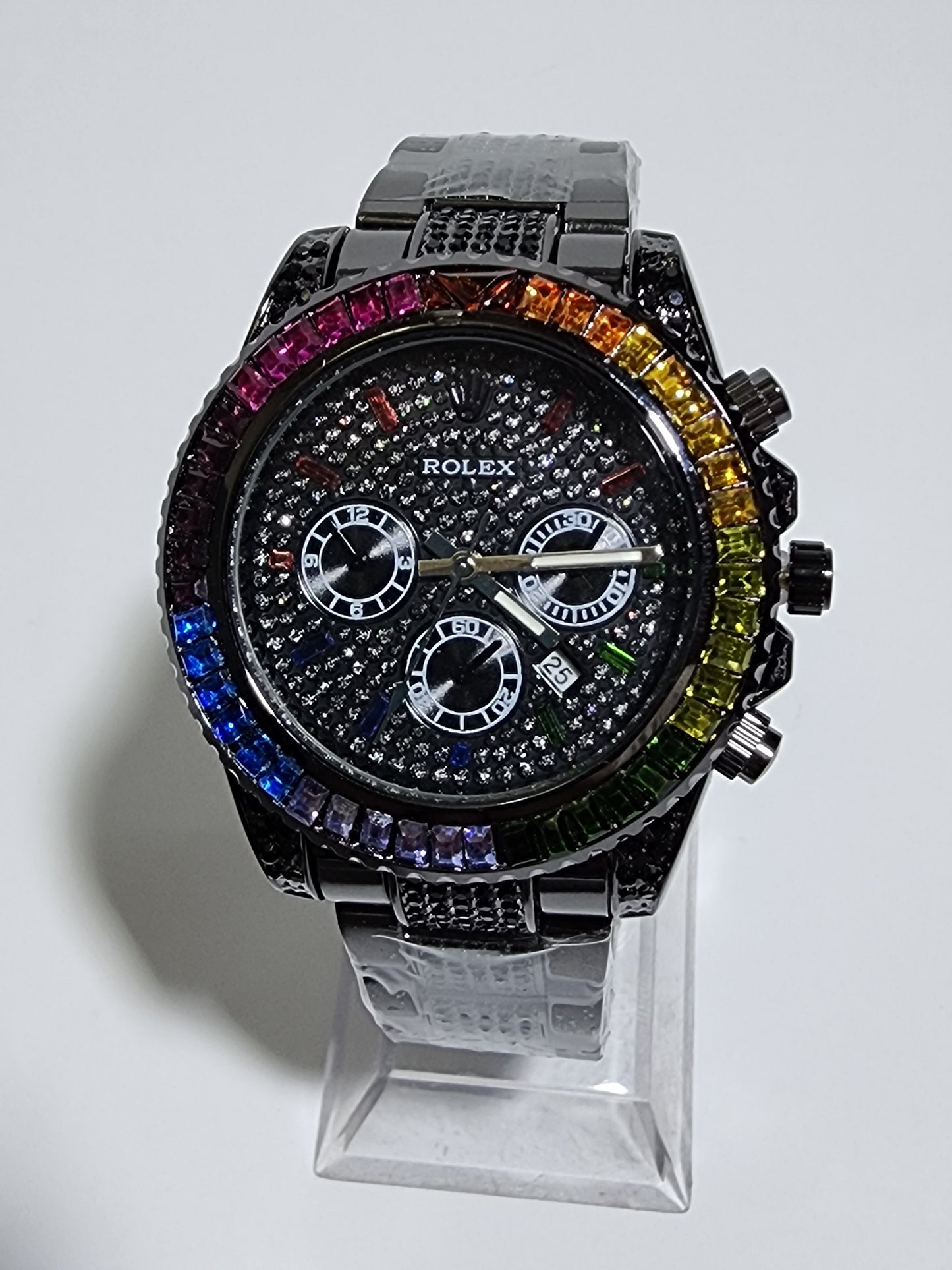 Black Rainbow Rolex Iced Out Watch